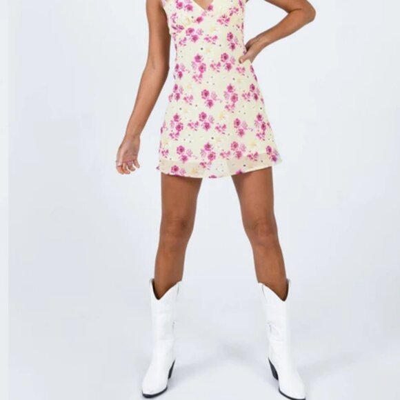 Princess Polly Cream and Pink Slip Dress VNeck Mini - Picture 4 of 10